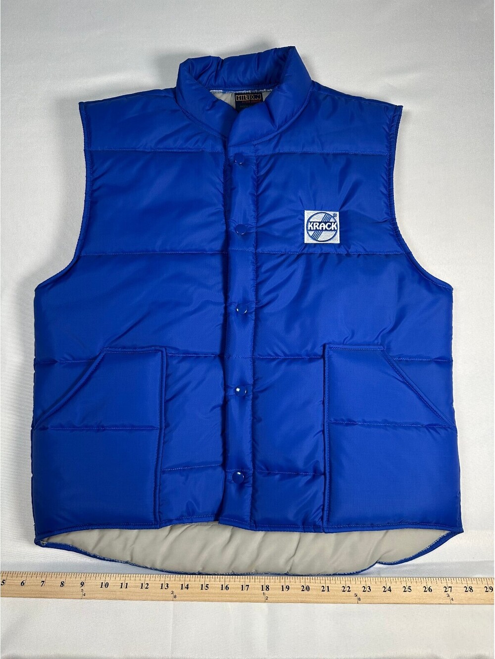 Hilton Active Apparel Vintage Blue Puffer Vest Large USA Made Krack Logo